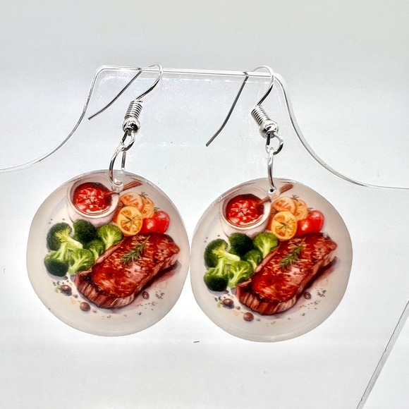 Dinner Plate Earrings - Food Earrings - Steak Earrings - Thanksgiving Earrings - Picture 1 of 8